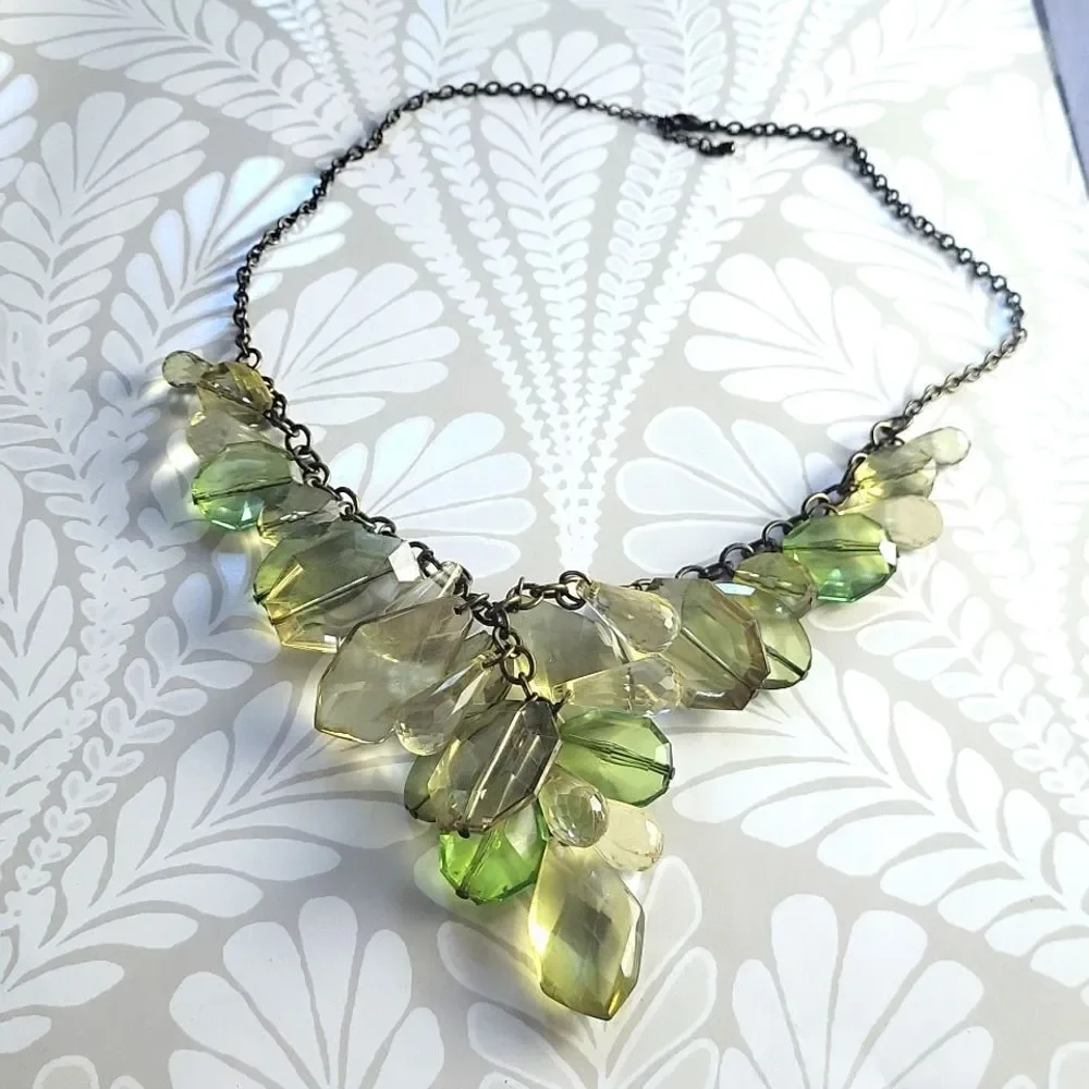 Vintage Green Acrylic Teardrop Statement Necklace